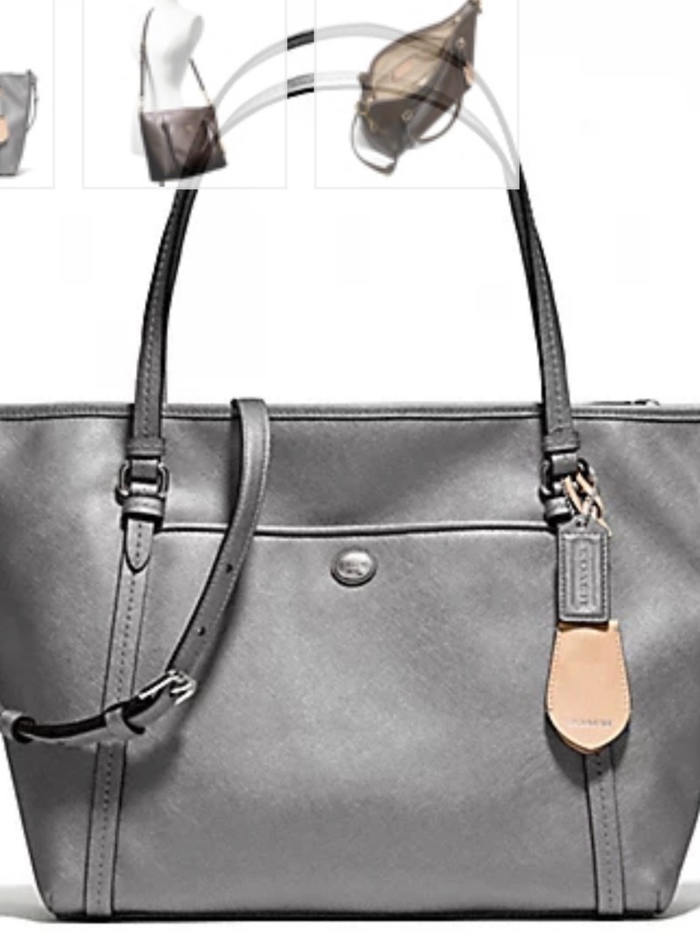 COACH Peyton Leather Pocket Tote Bag in Silver / Pewter